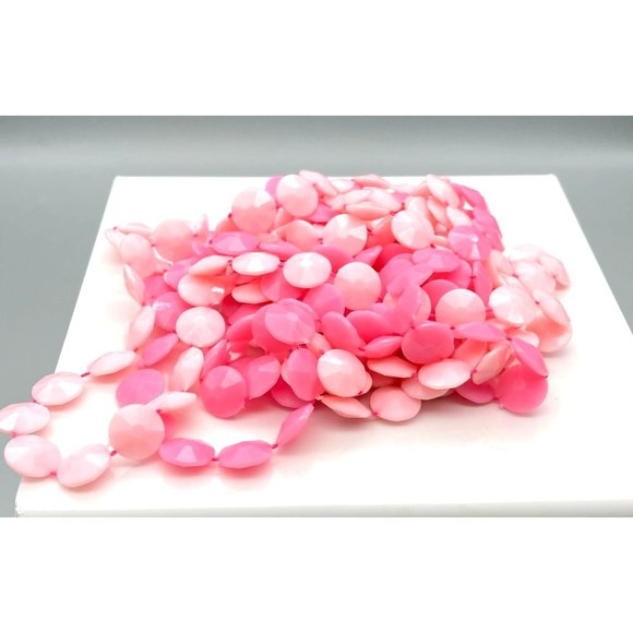 Vintage Shades of Pink Strand Necklace, Lot of 2 Early Plastic Beads, Super Long - Picture 2 of 5